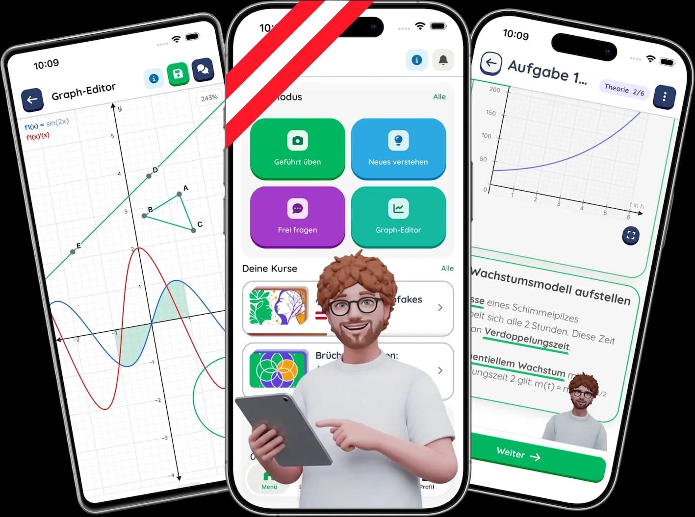 Die Mathion-App: Coach Tom erklärt, Graph-Editor und geführte Aufgaben