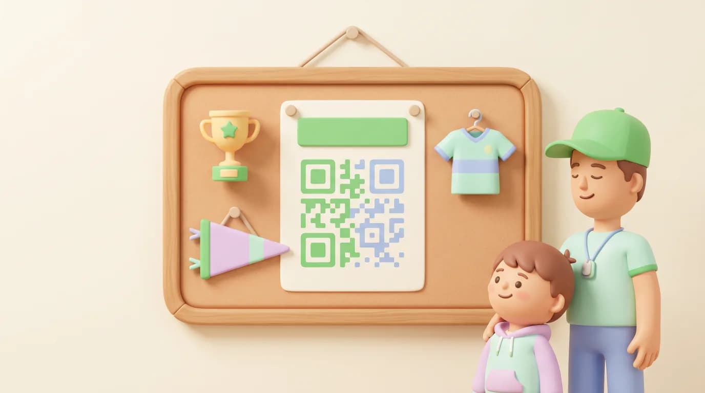 Mathion-Vereinsplakat mit QR-Code im Vereinsheim